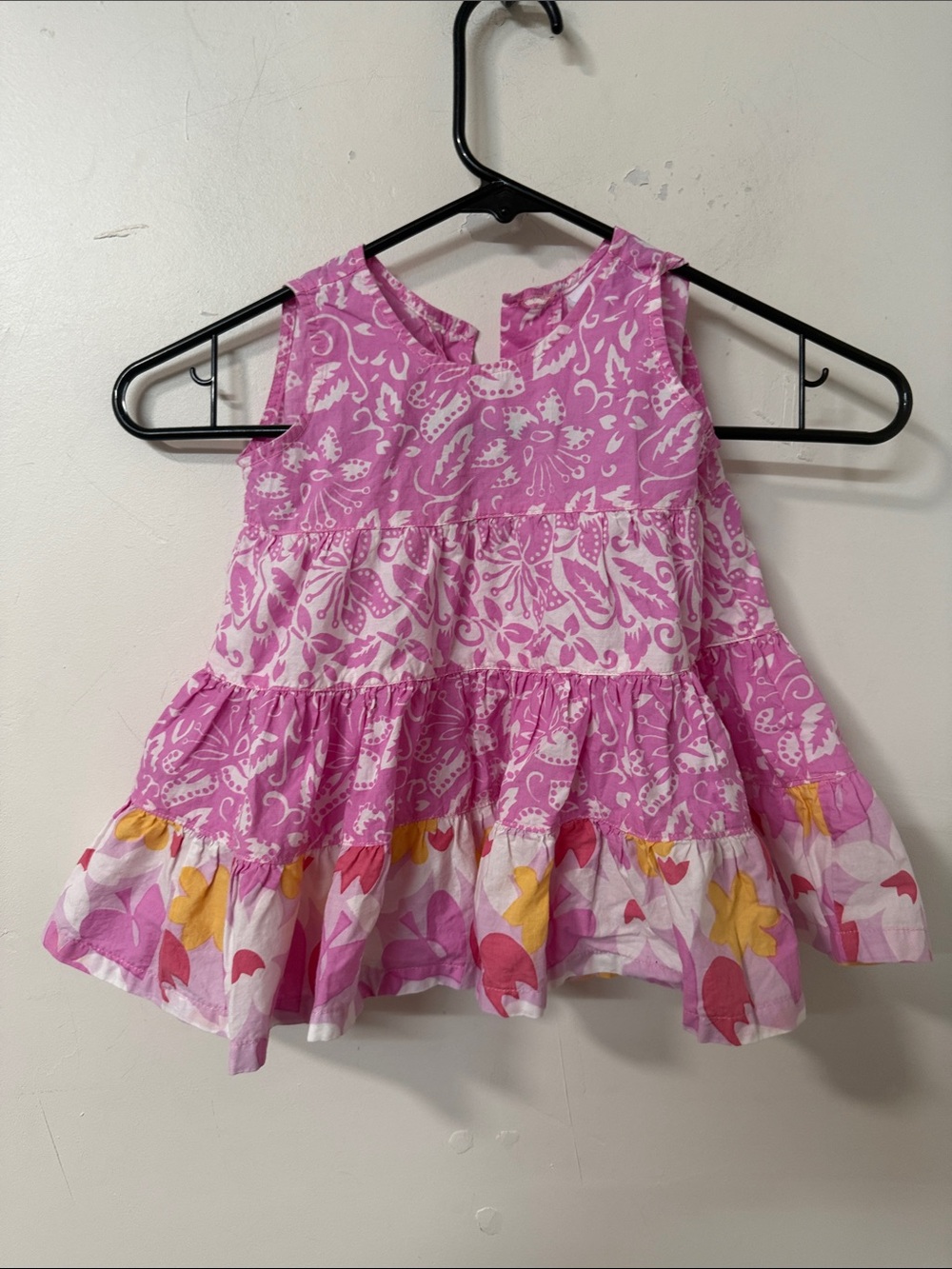 Girls' Pink Floral Tiered Summer Dress - Sleeveless